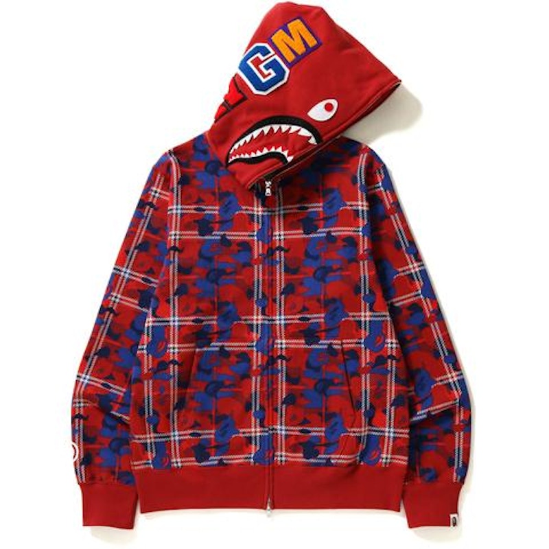 Bape hoodie cheap red and blue