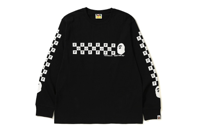 Pre-owned Bape Men's Checker Long Sleeve Tee Shirt In Black