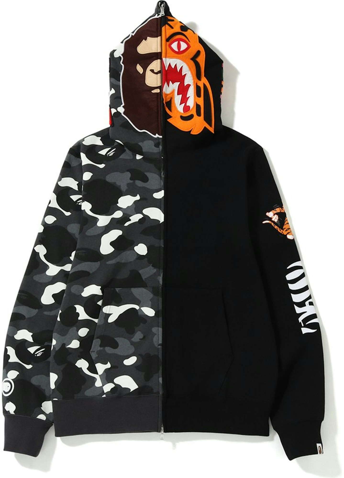 BAPE City Camo 2nd Ape Tiger Full Zip Hoodie Black - SS19