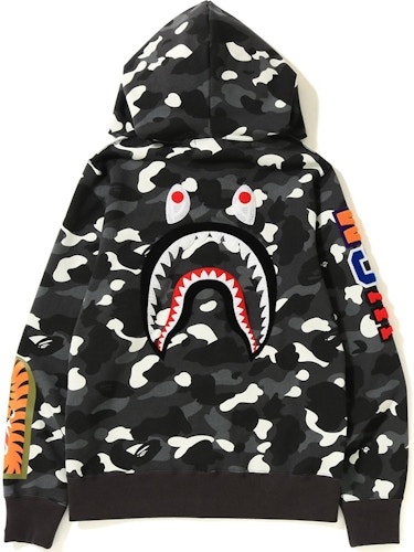 BAPE City Camo Embroidery Shark Full Zip Hoodie Black - FW18