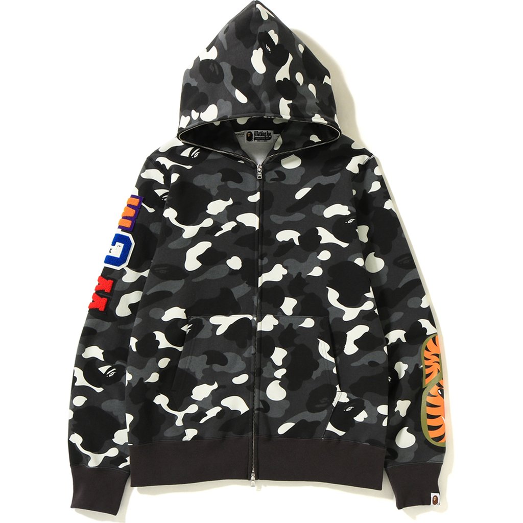 BAPE City Camo Embroidery Shark Full Zip Hoodie Black Men s FW18