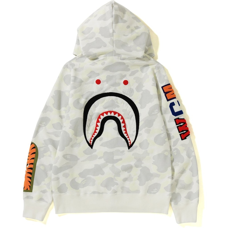 BAPE City Camo Embroidery Shark Full Zip Hoodie White Men s FW18