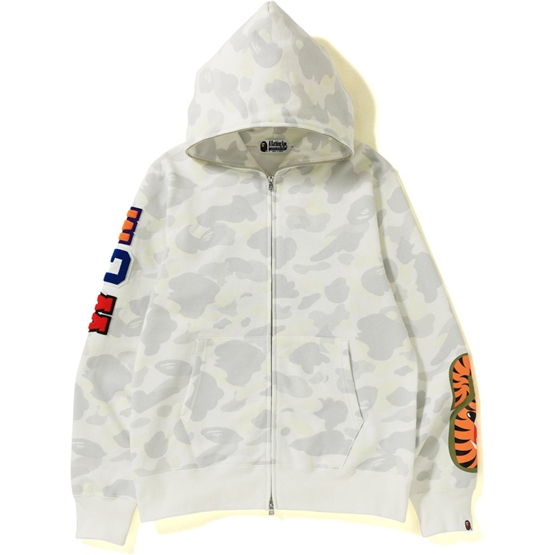 BAPE City Camo Embroidery Shark Full Zip Hoodie White