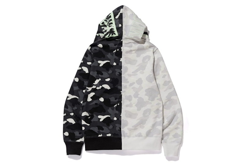 BAPE City Camo Half Shark Full Zip Hoodie White Black Men s US