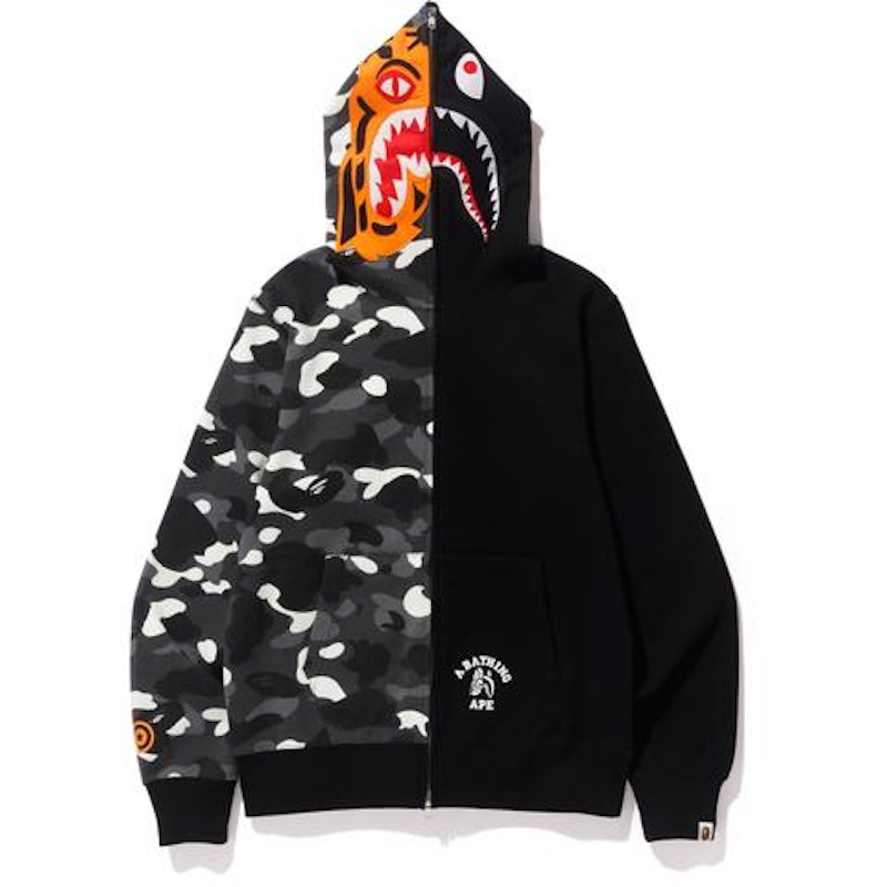 Half black half discount white bape hoodie