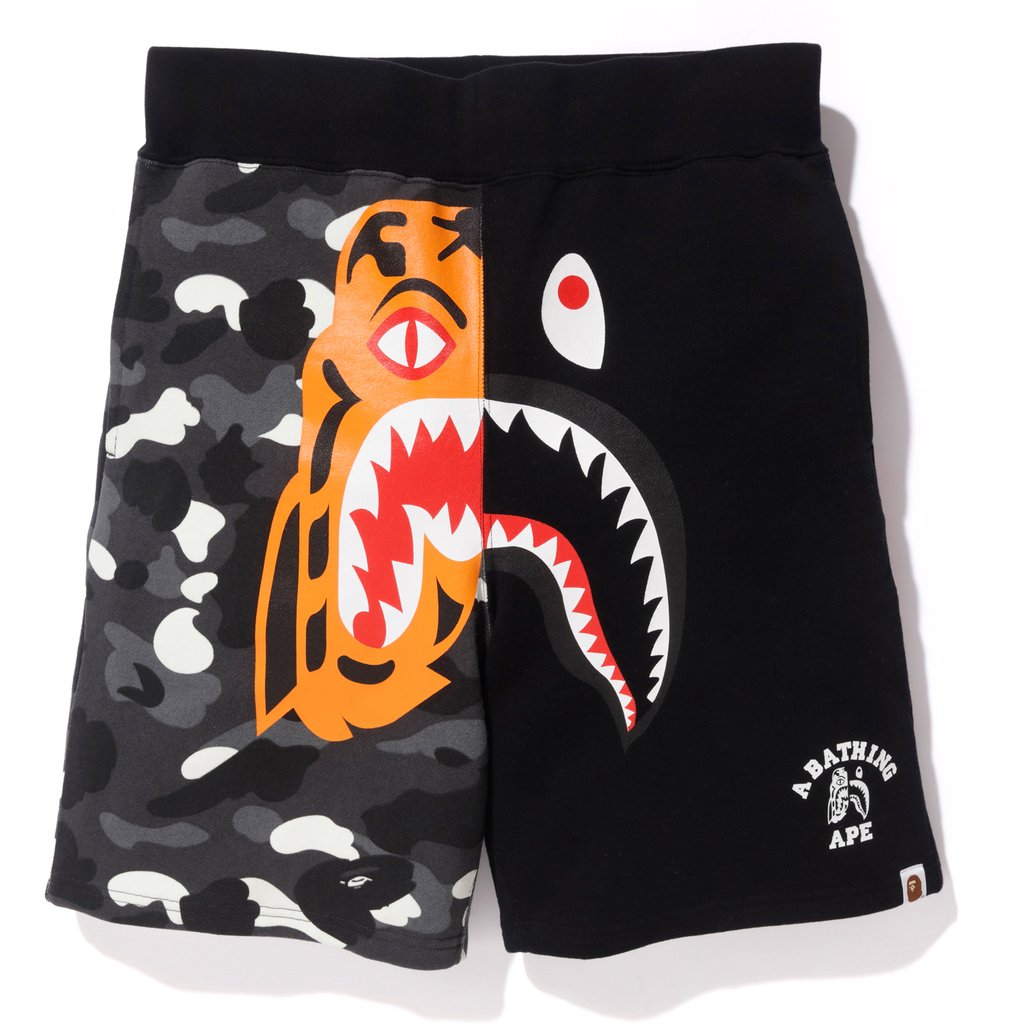 BAPE City Camo Tiger Shark Sweat Shorts Black