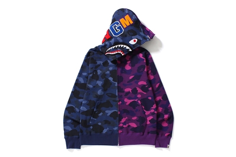 Bape navy sales shark hoodie