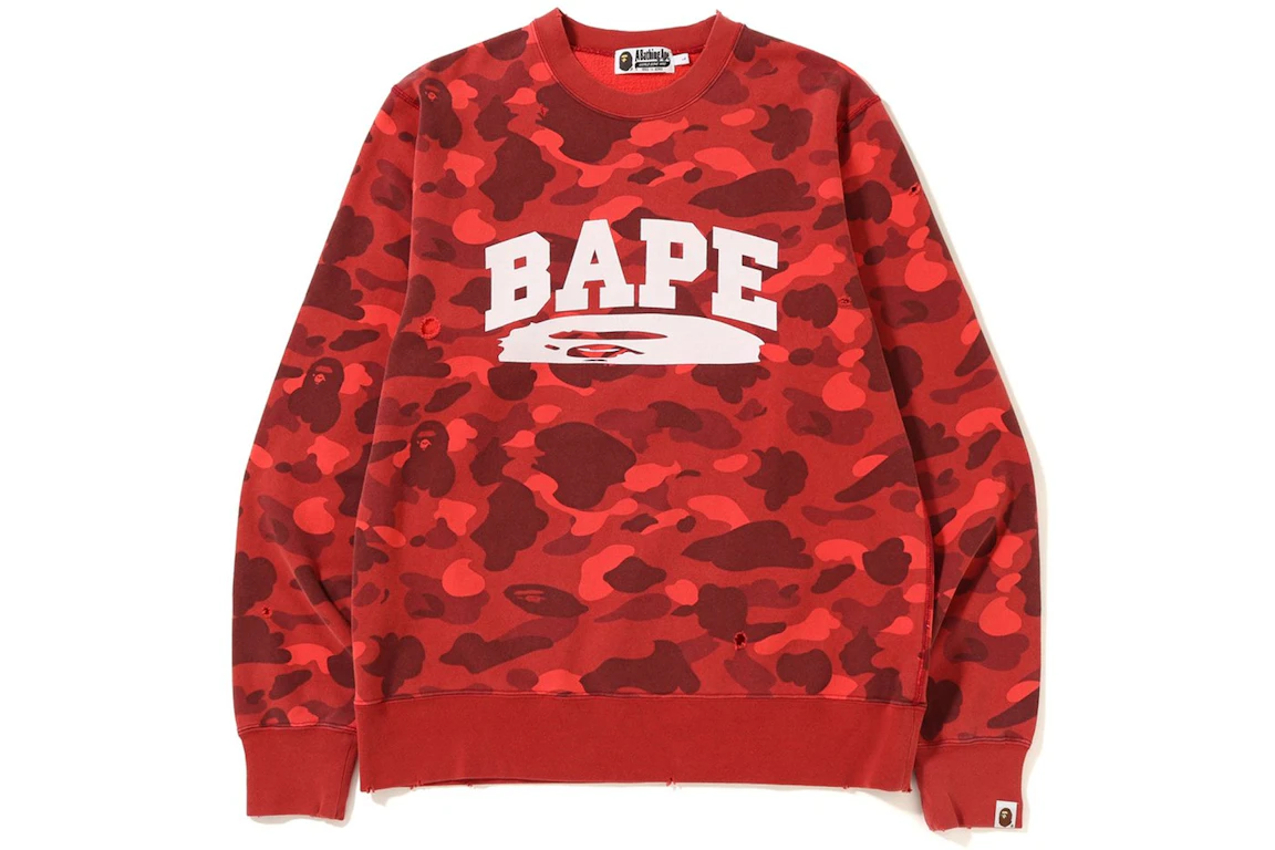 BAPE Color Camo Damage Wide Crewneck Red