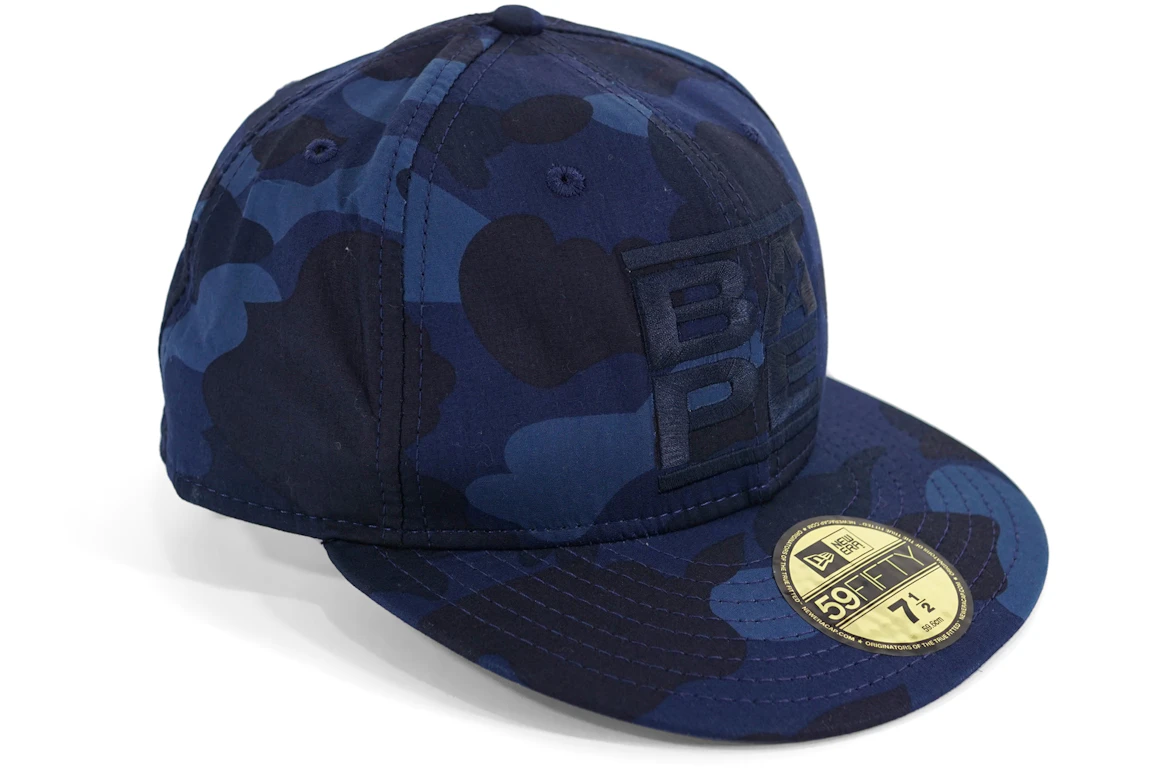 BAPE Color Camo RUN DMC Logo Fitted Baseball Hat Blue