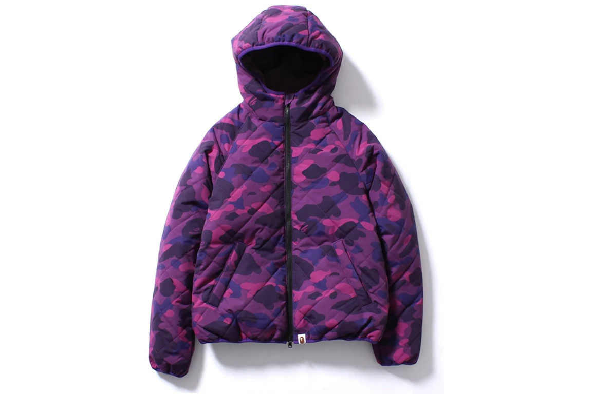 BAPE Color Camo Reversible Down Hoodie Jacket Ap Purple