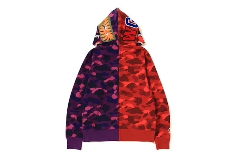 BAPE Color Camo Separate Shark Full Zip Hoodie Red Purple Men s