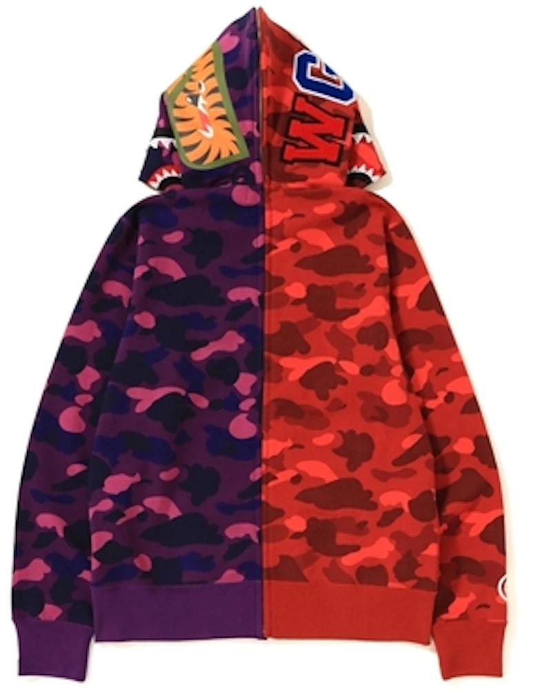 BAPE Color Camo Separate Shark Full Zip Hoodie Red/Purple Men's - FW18 - US