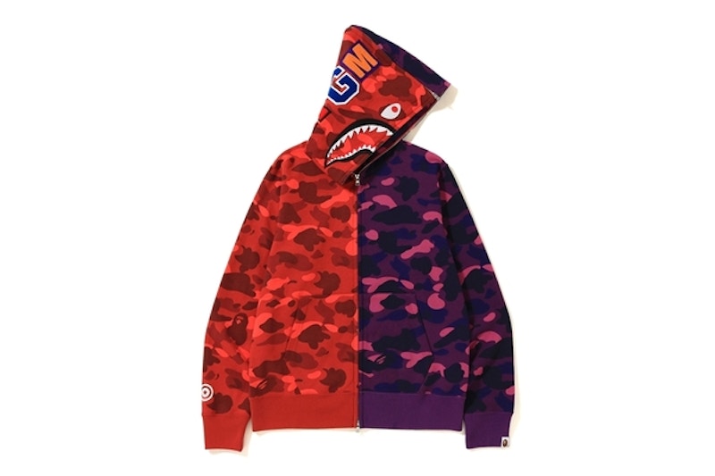 BAPE Color Camo Separate Shark Full Zip Hoodie Red Purple Men s FW18 US