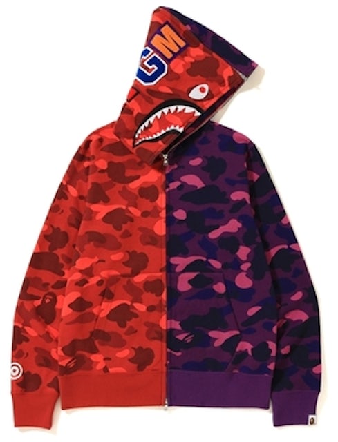 BAPE Color Camo 1/2 Shark Full Zip Hoodie Red Camo Men's - US