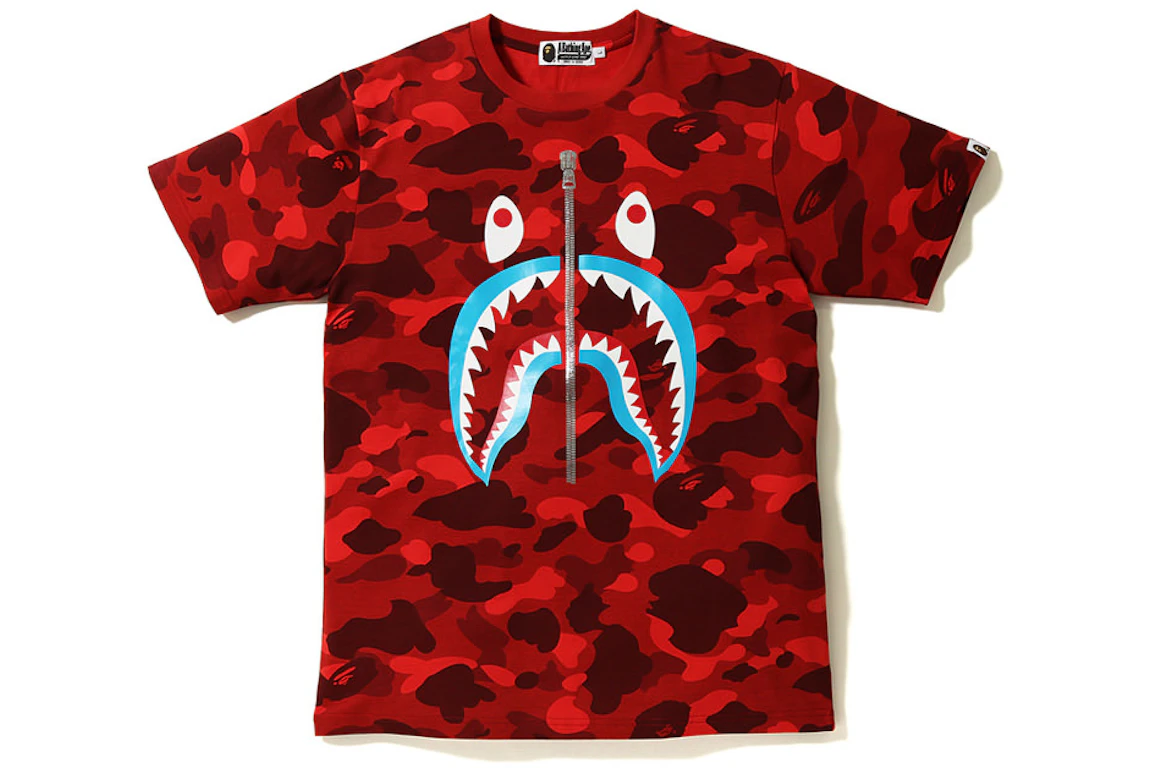 BAPE Color Camo Shark Blue Mouth Tee Red