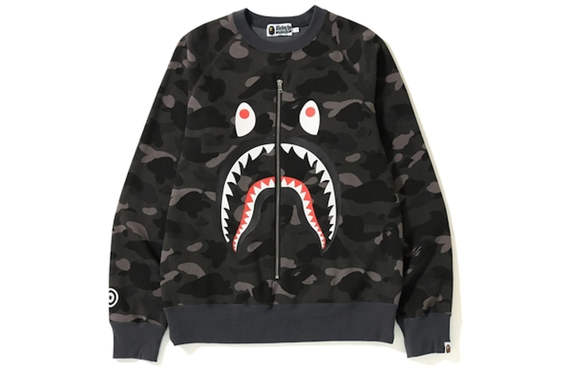 BAPE Color Camo Metal Zip Shark Crewneck Black