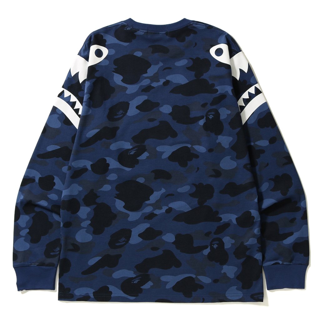 BAPE Color Camo Shark Shoulder Long Sleeve Tee Blue Men's - FW18 - US