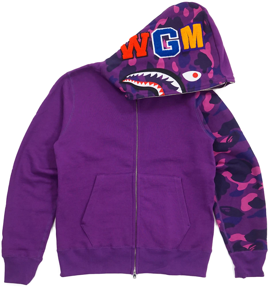 BAPE Color Camo Sleeve Shark Hoodie Purple Men's - US