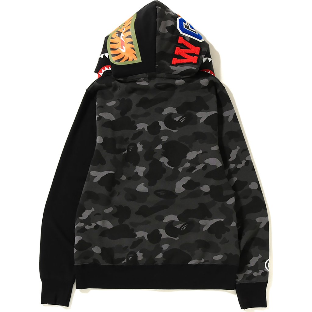 BAPE Color Camo Tiger Shark Full Zip Double Hoodie Black Men s