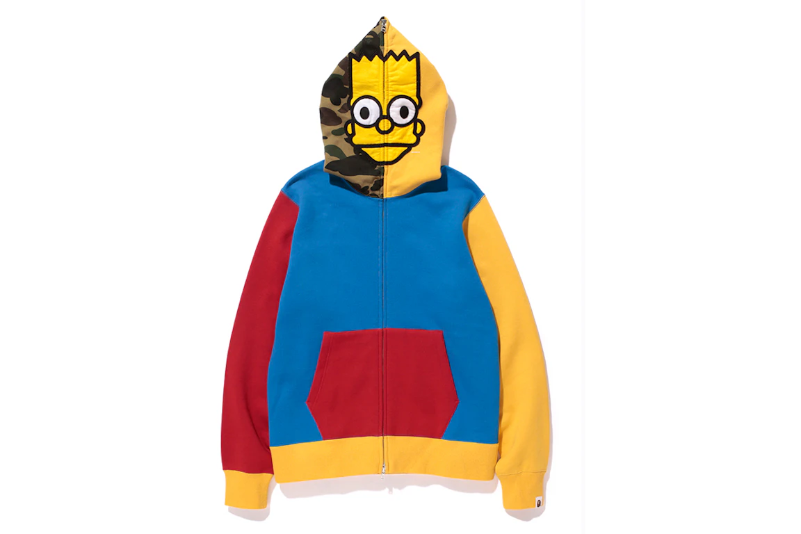 BAPE X The Simpsons Crazy Color Bart Face Hoodie Blue/Red/Yellow
