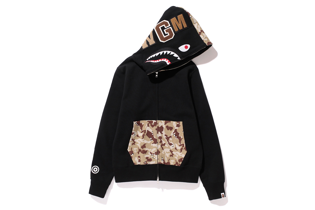 BAPE Desert Camo NW20 Full Zip Shark Hoodie Black/Tan - SS14 - CN