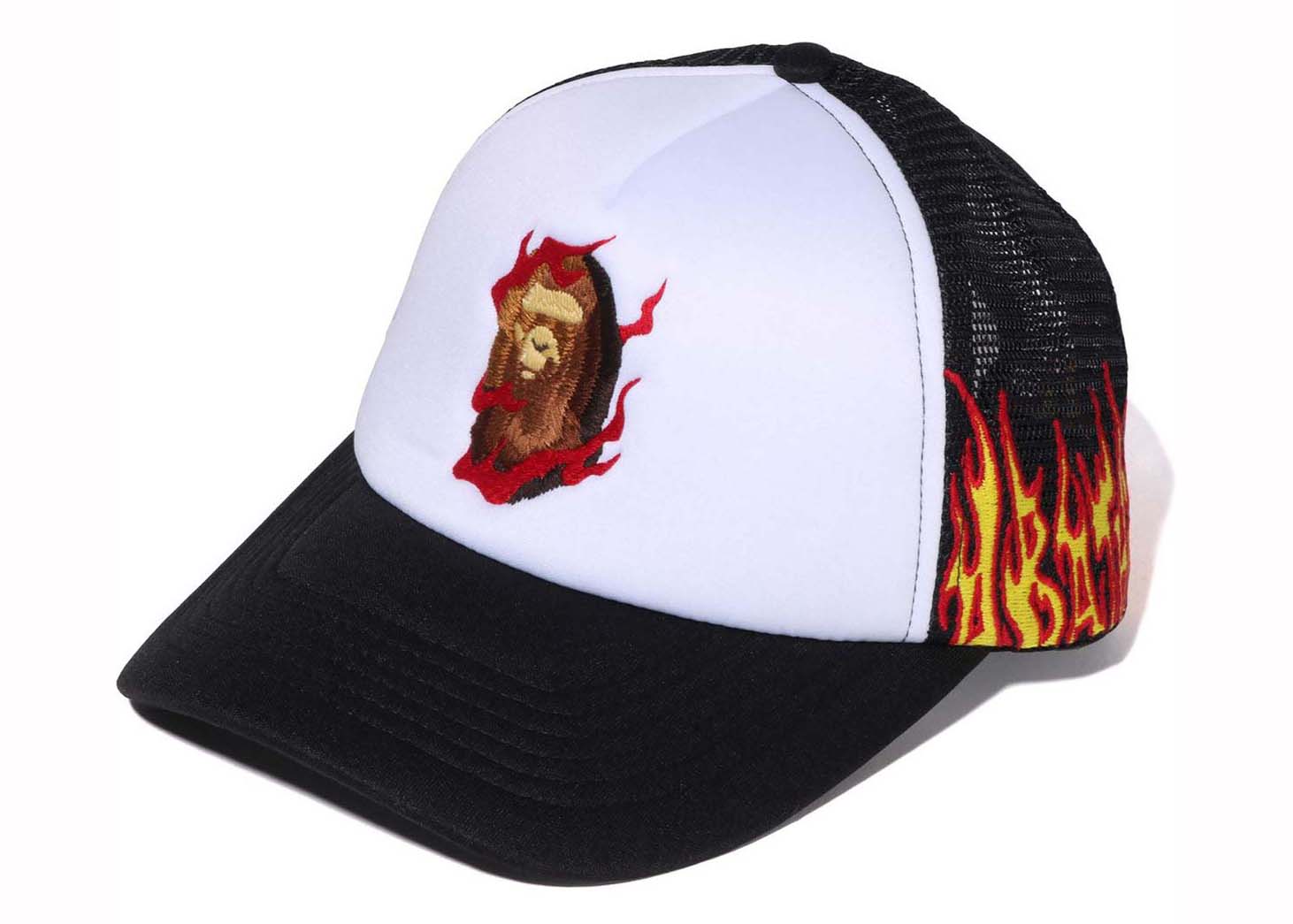 Bape Embroidery Fire Logo Trucker Cap Black