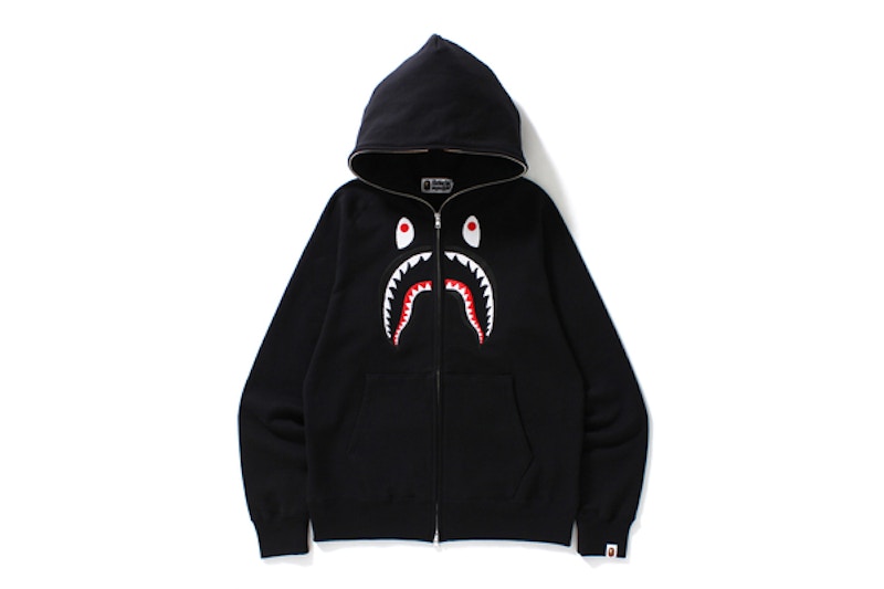 BAPE Embroidery Front Shark Full Zip Hoodie Black Men's - GB