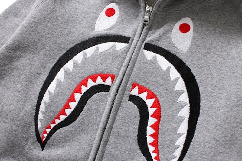 BAPE Embroidery Front Shark Full Zip Hoodie Gray Hombre - US