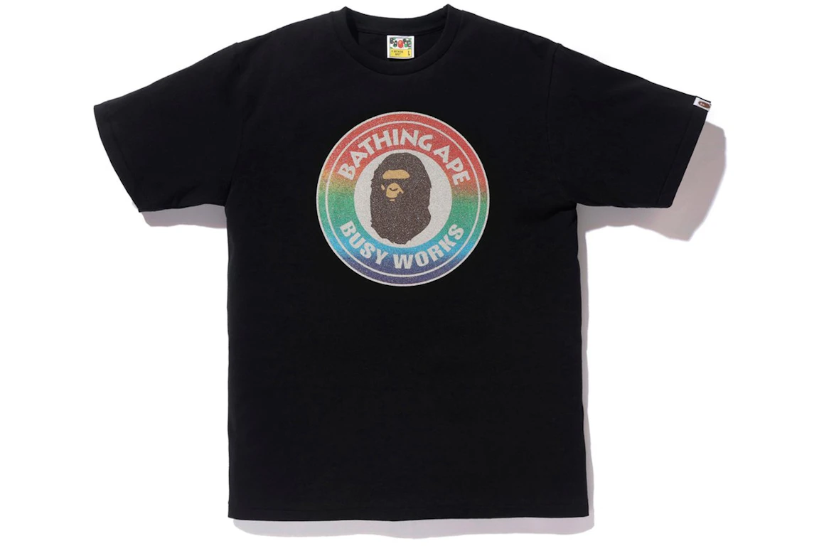 BAPE Glass Beads Rainbow Busy Works Tee Black