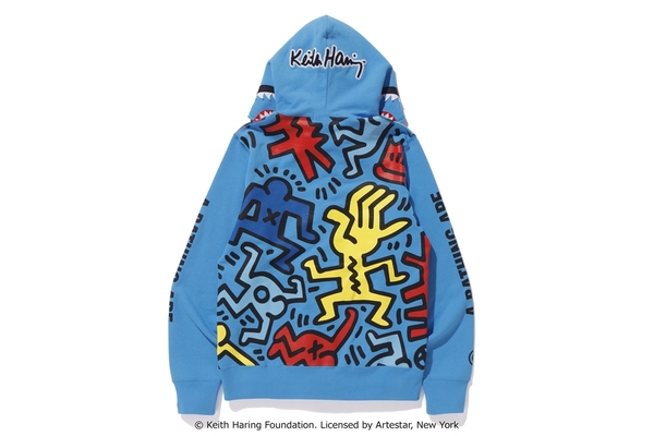 BAPE Keith Haring Shark Full Zip Hoodie 1 Blue Men's - US