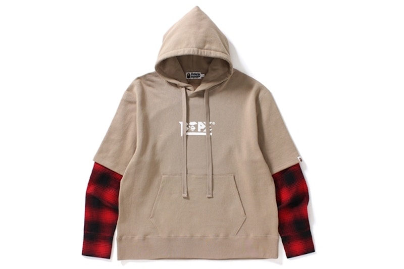 BAPE Layered Sleeve Wide Pullover Hoodie Beige Men's - US