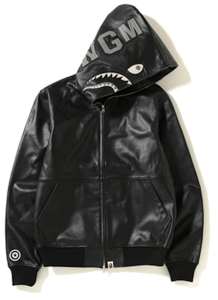 BAPE Leather Shark Hoodie Jacket Black Men's - FW18 - US