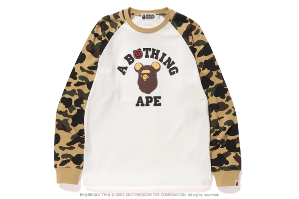 BAPE Medicom Toy 1st Camo Bear College L/S Tee Yellow Men's - US