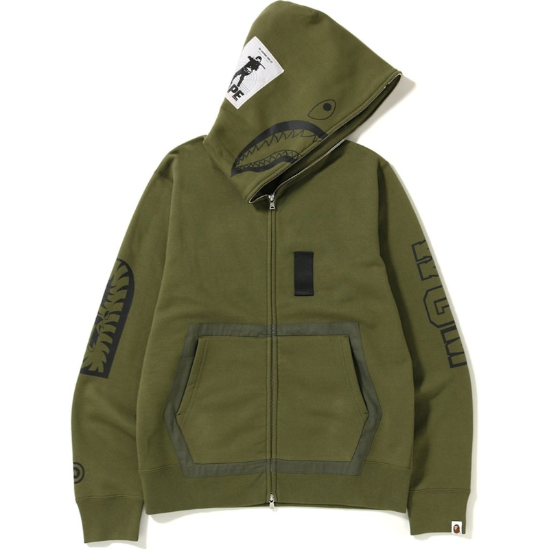 BAPE Military Shark Full Zip Hoodie Olive