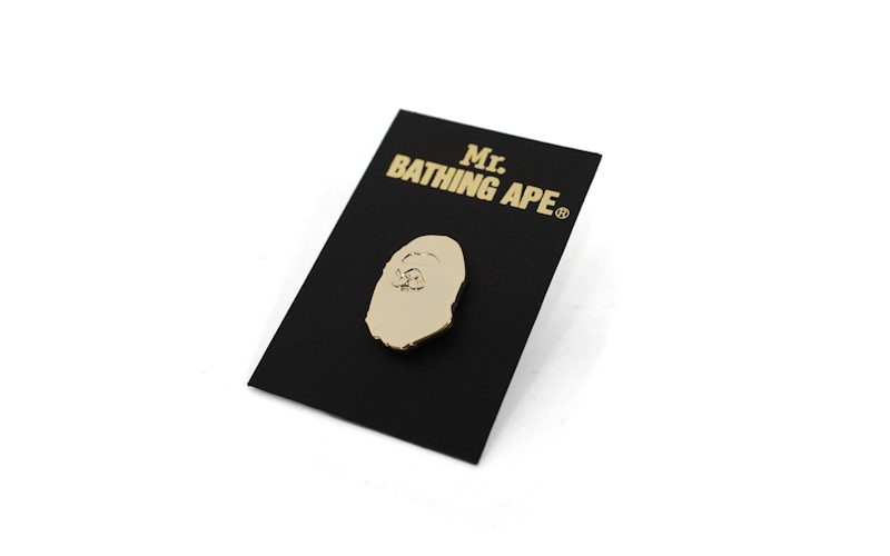 Pre-owned Bape Mr. Bathing Ape Apehead Pin In Gold