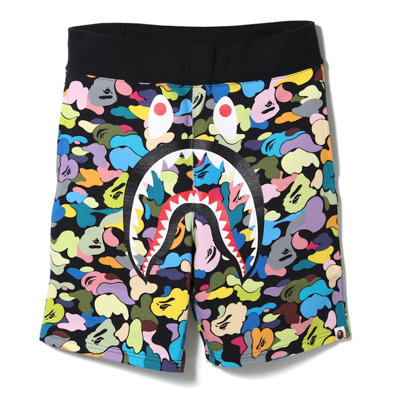 Pre-owned Bape Multi Camo Shark Sweat Shorts Black