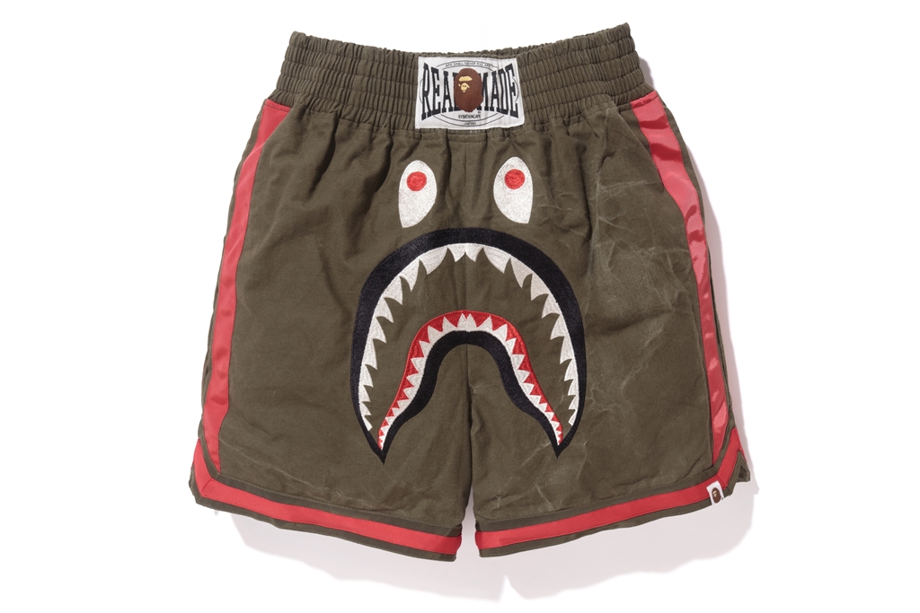 BAPE X Readymade Shark Boxing Shorts Olive/Red - FW17 - US