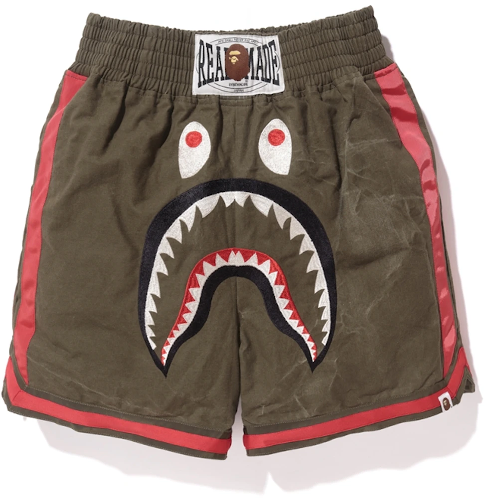 BAPE X Readymade Shark Boxing Shorts Olive/Red Men's - FW17 - US