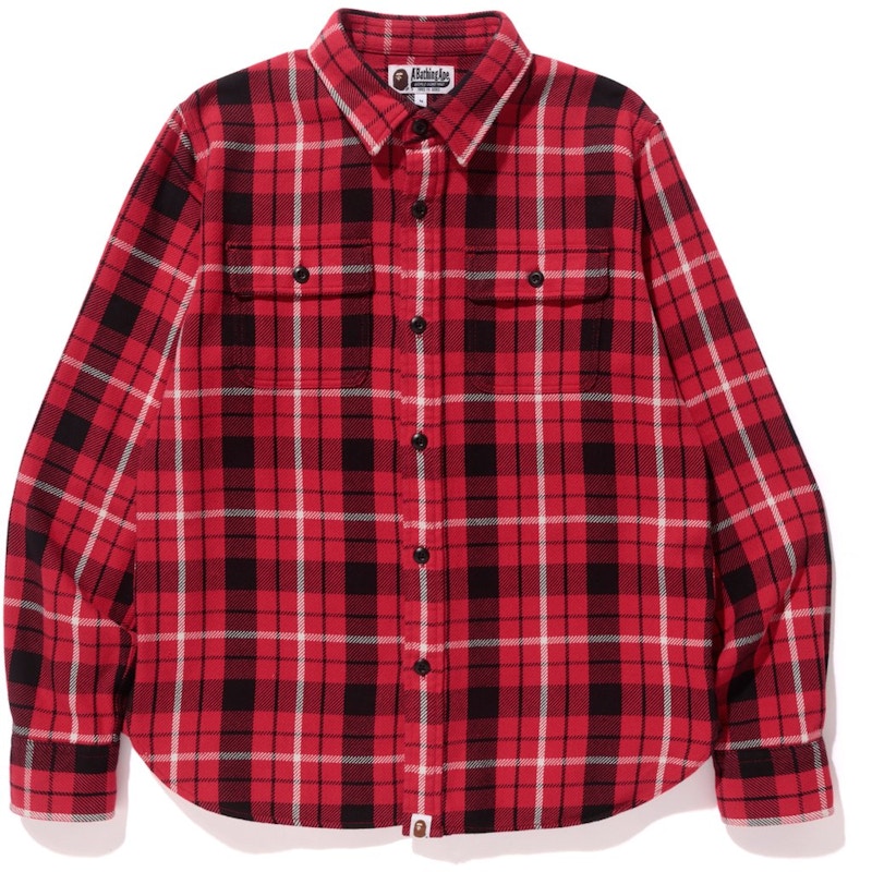 BAPE Shark Flannel Check Shirt Shirt Red Men s US