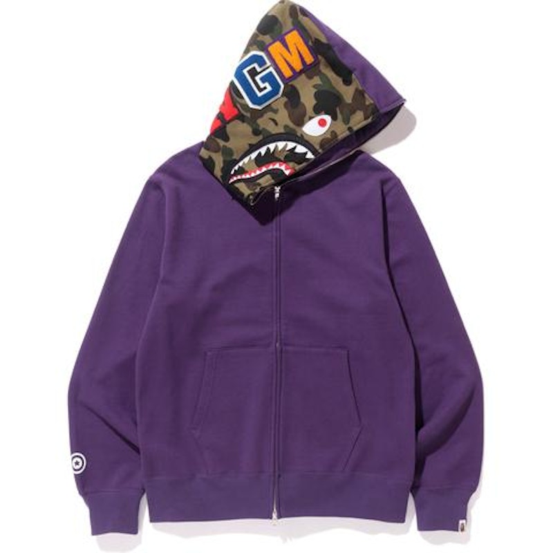 Bape patched shark hot sale full zip hoodie