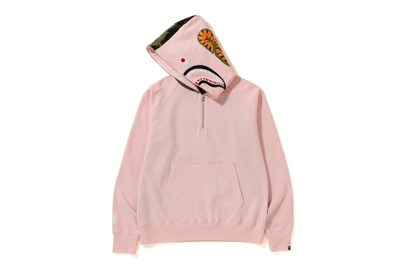 BAPE Shark Wide Half Zip Pullover Hoodie Pink Men's - FW18 - US