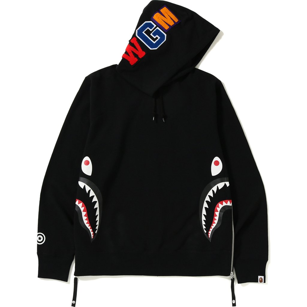BAPE Side Zip Shark Wide Pullover Hoodie Black Men's - FW18 - US
