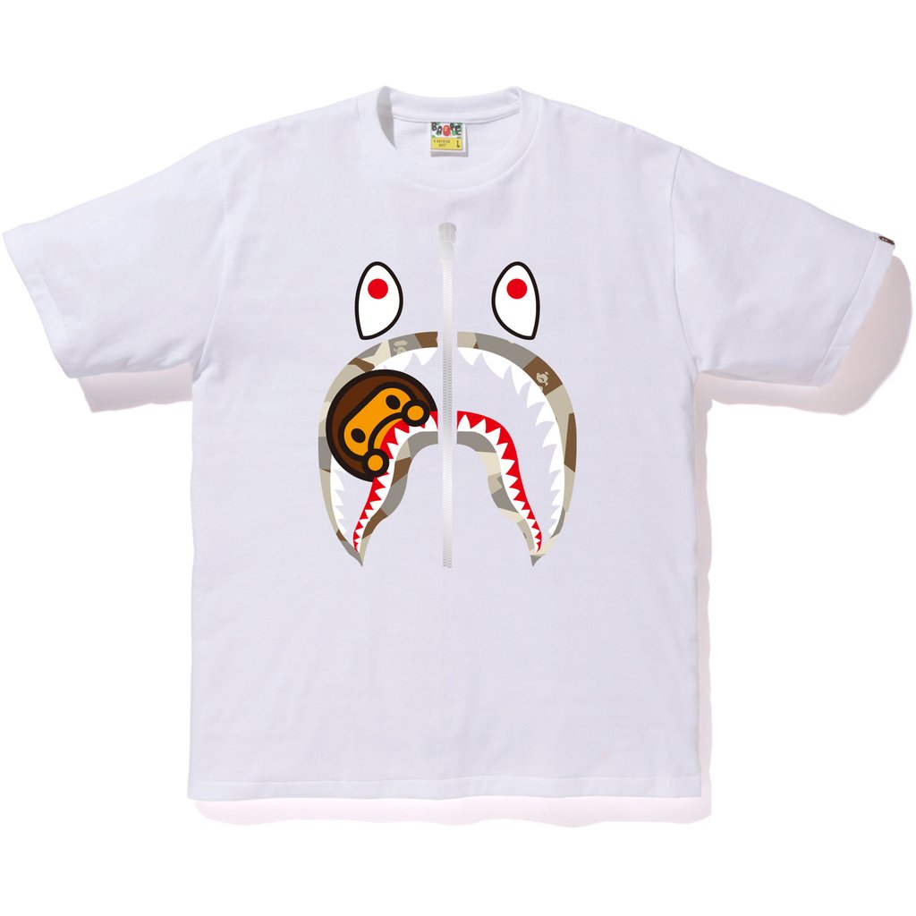 BAPE Splinter Camo Milo Shark Tee White/Beige Men's - SS18 - US