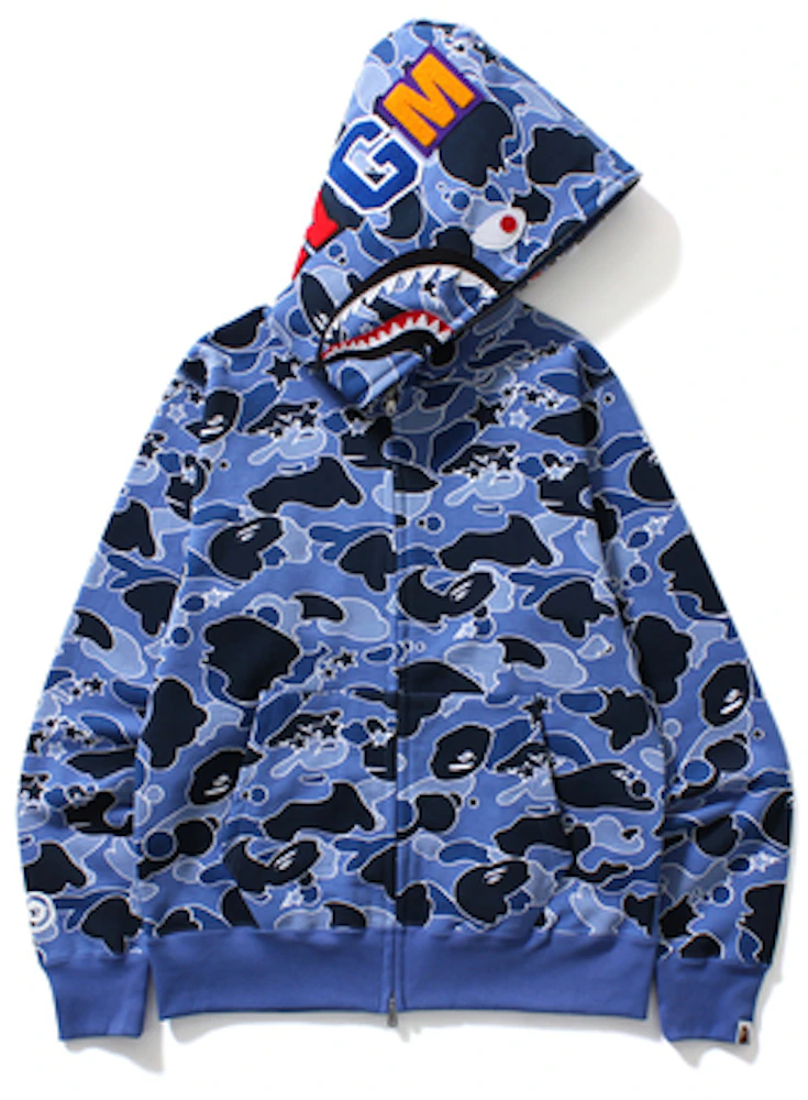 BAPE blue camo x black shark full zip hoodie A Bathing Ape Size S