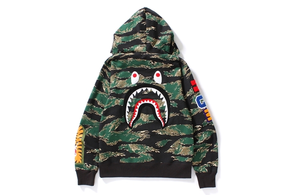 BAPE Tiger Camo Embroidery Shark Full Zip Hoodie Green Men's - US