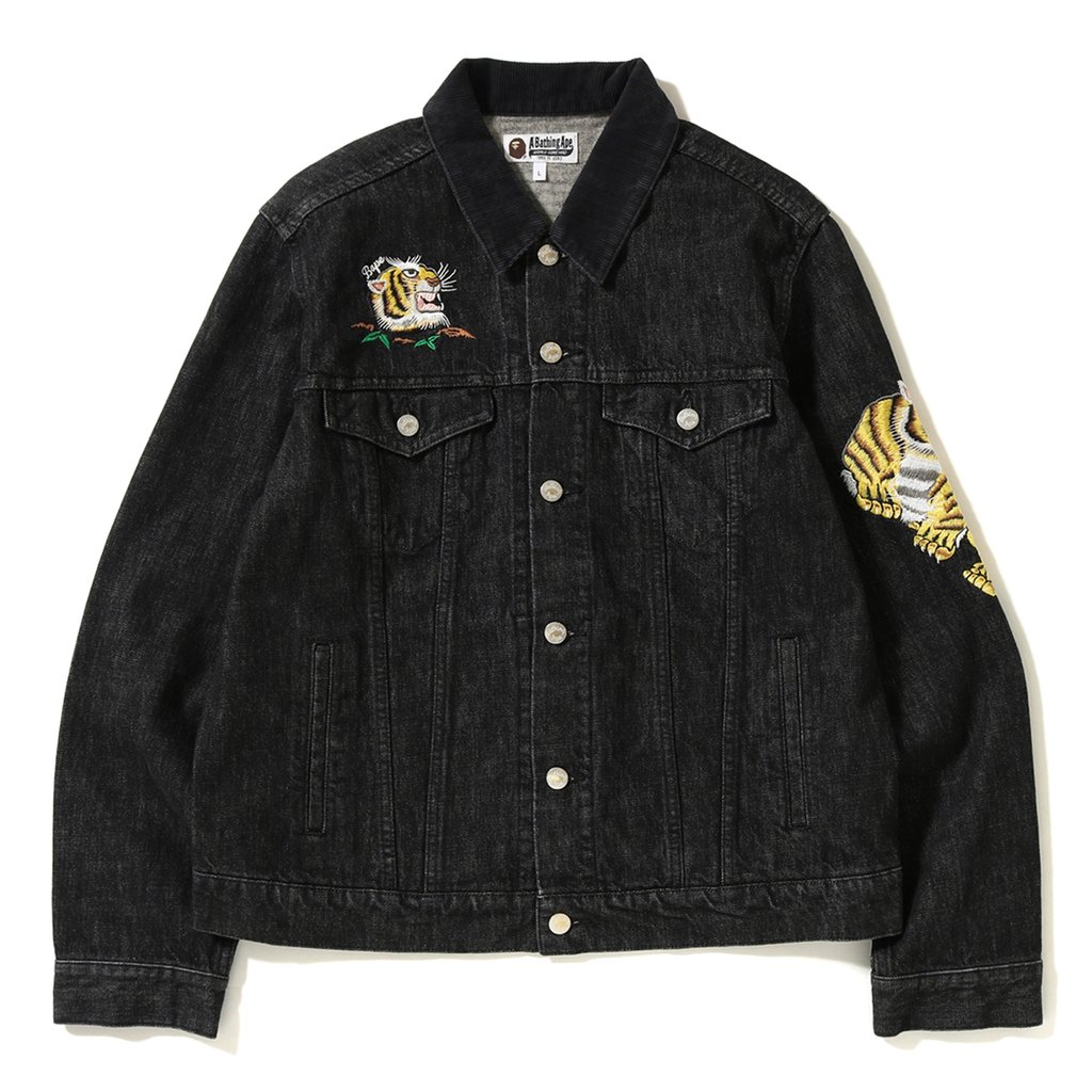 BAPE Tiger Embrodery Wide Denim Jacket Black Men's - FW18 - US