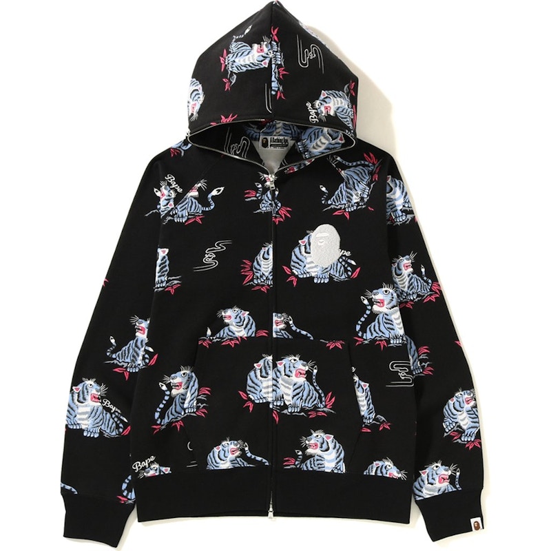 BAPE Tiger Pattern Full Zip Hoodie Black