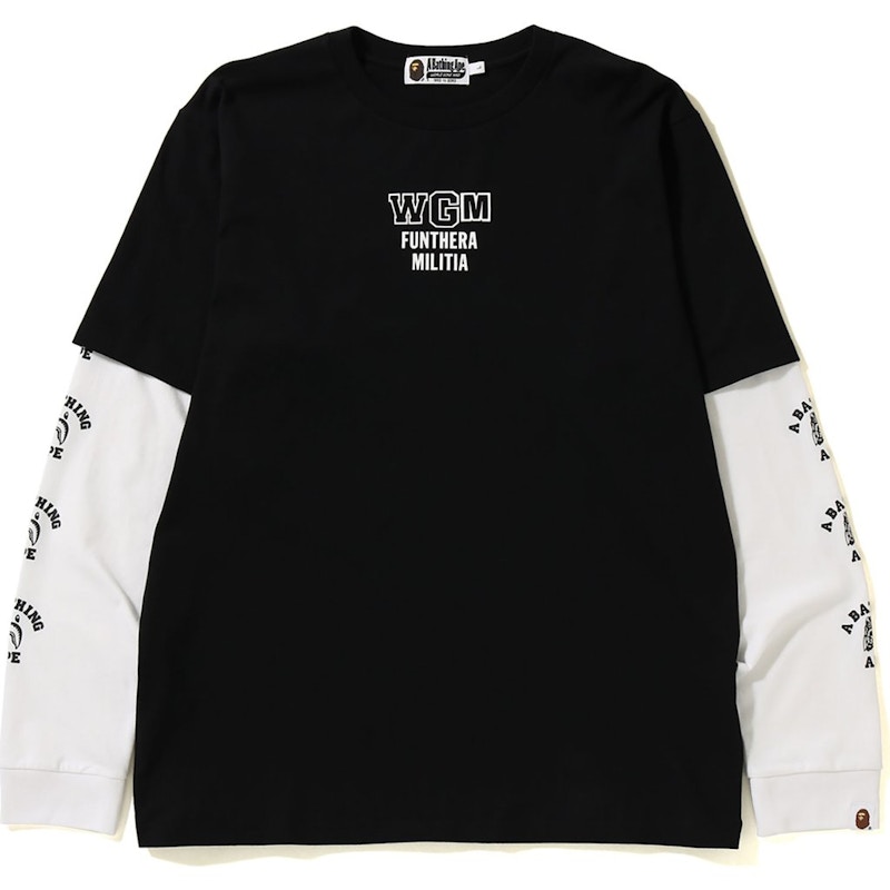 Pre-owned Bape Men's Tiger Shark Layered Long Sleeve Tee Shirt In Black/white
