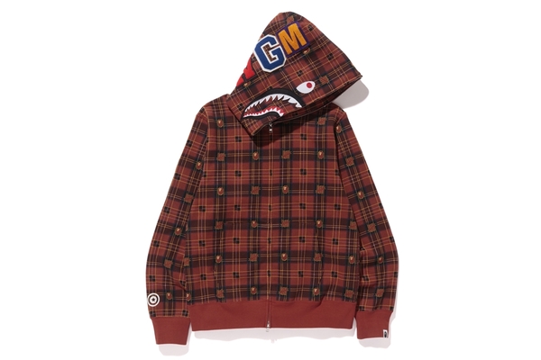 BAPE Undefeated Check Shark Hoodie Red Men's - US
