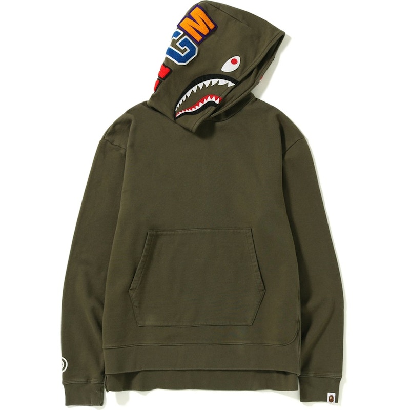 BAPE Vintage Wash Shark Wide Pullover Hoodie Olive Drab Men s